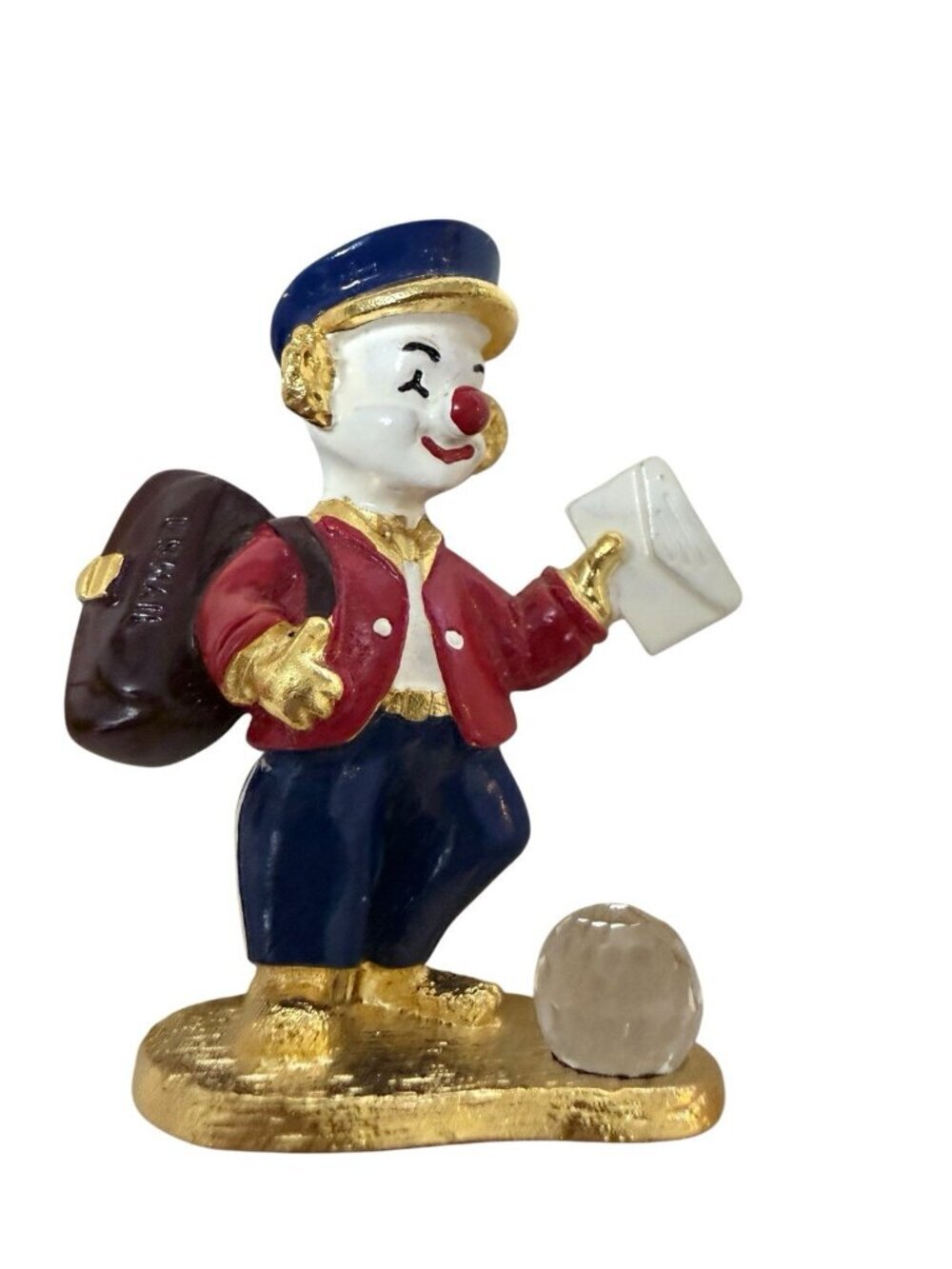 Vtg Spoontiques Clown Mailman Swarovski Crystals Gold Plating 2 Inch Figurine